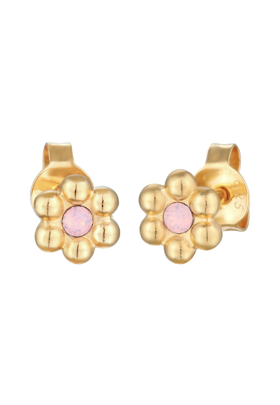 Elli Dziecięce kolczyki sztyfty kwiatowe figlarne z kryształami w kolorze niebieskim ze srebra próby 925 Sterling Silver Kolczyki 1 ct Damski