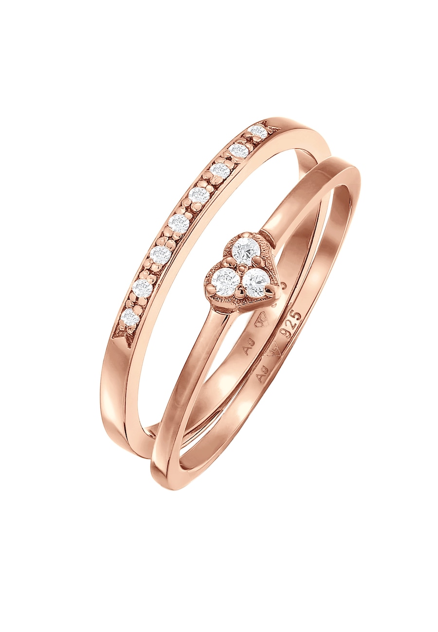 Elli Damskie serce Memoire zestaw 2 częściowy z kryształami cyrkonii w srebrze 925 Sterling Silver Pierścionki 1 ct