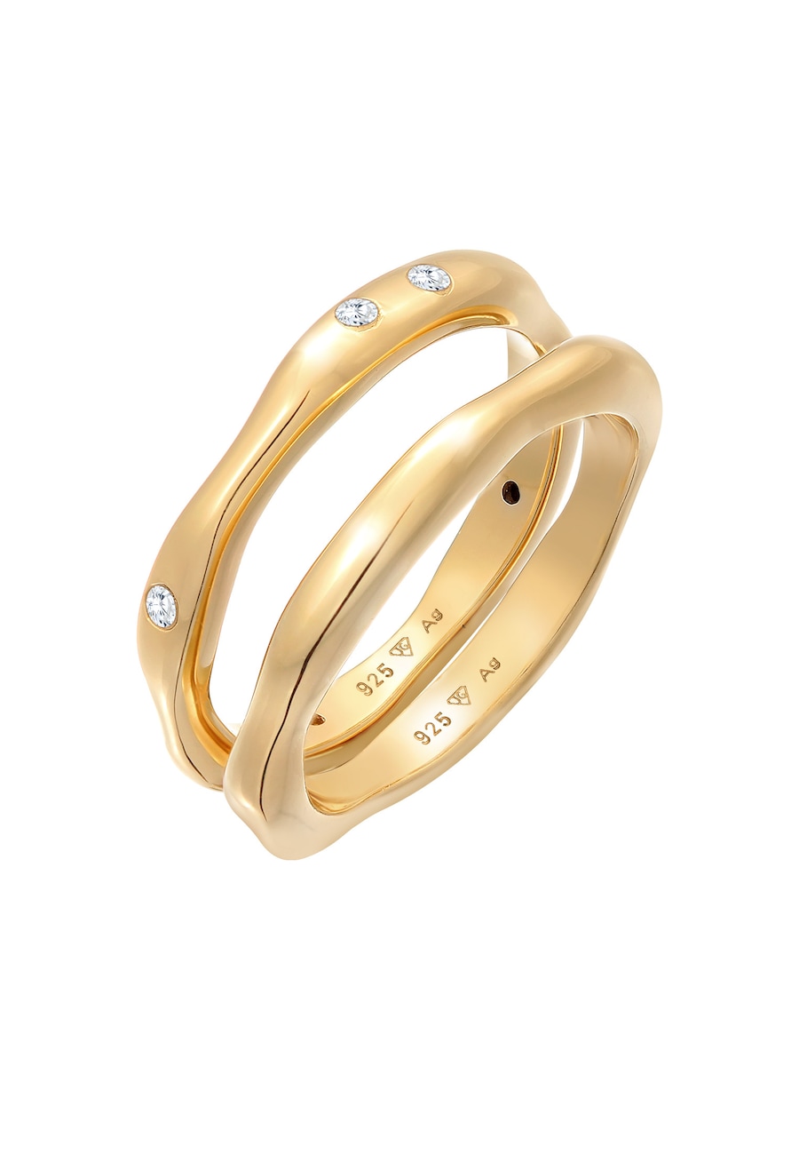 Elli Damska obrączka zestaw 2 częściowy Basic z kryształami cyrkonii w srebrze próby 925 Sterling Silver Pierścionki 1 ct Damski
