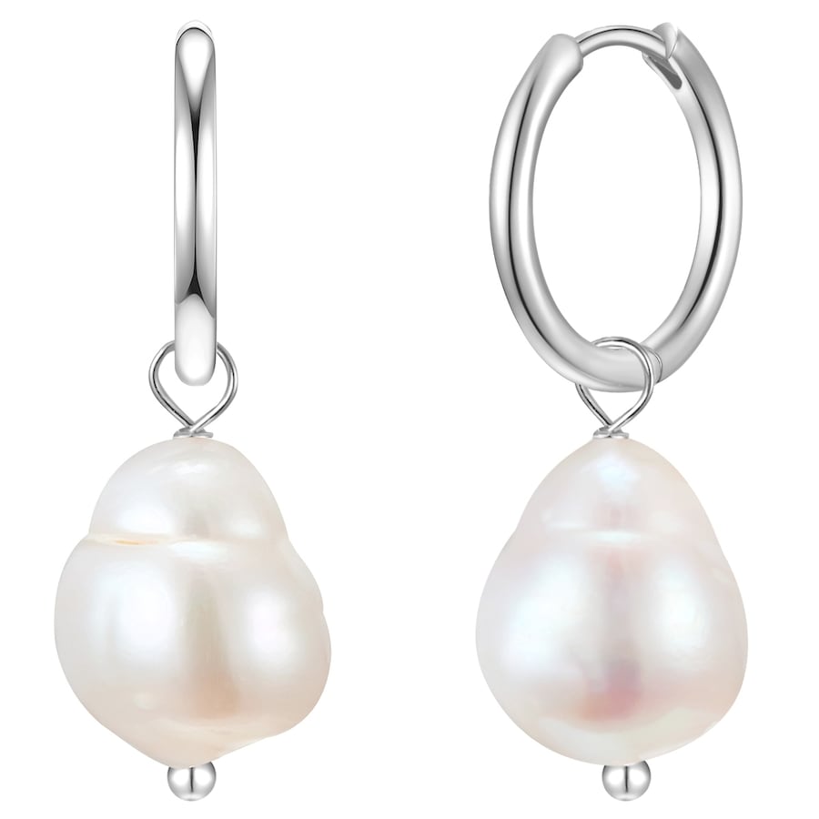 Glanzstücke München Srebrne kolczyki kreole srebro wysokiej próby Perła hodowlana słodkowodna srebrny Kolczyki koła 1 ct Damski