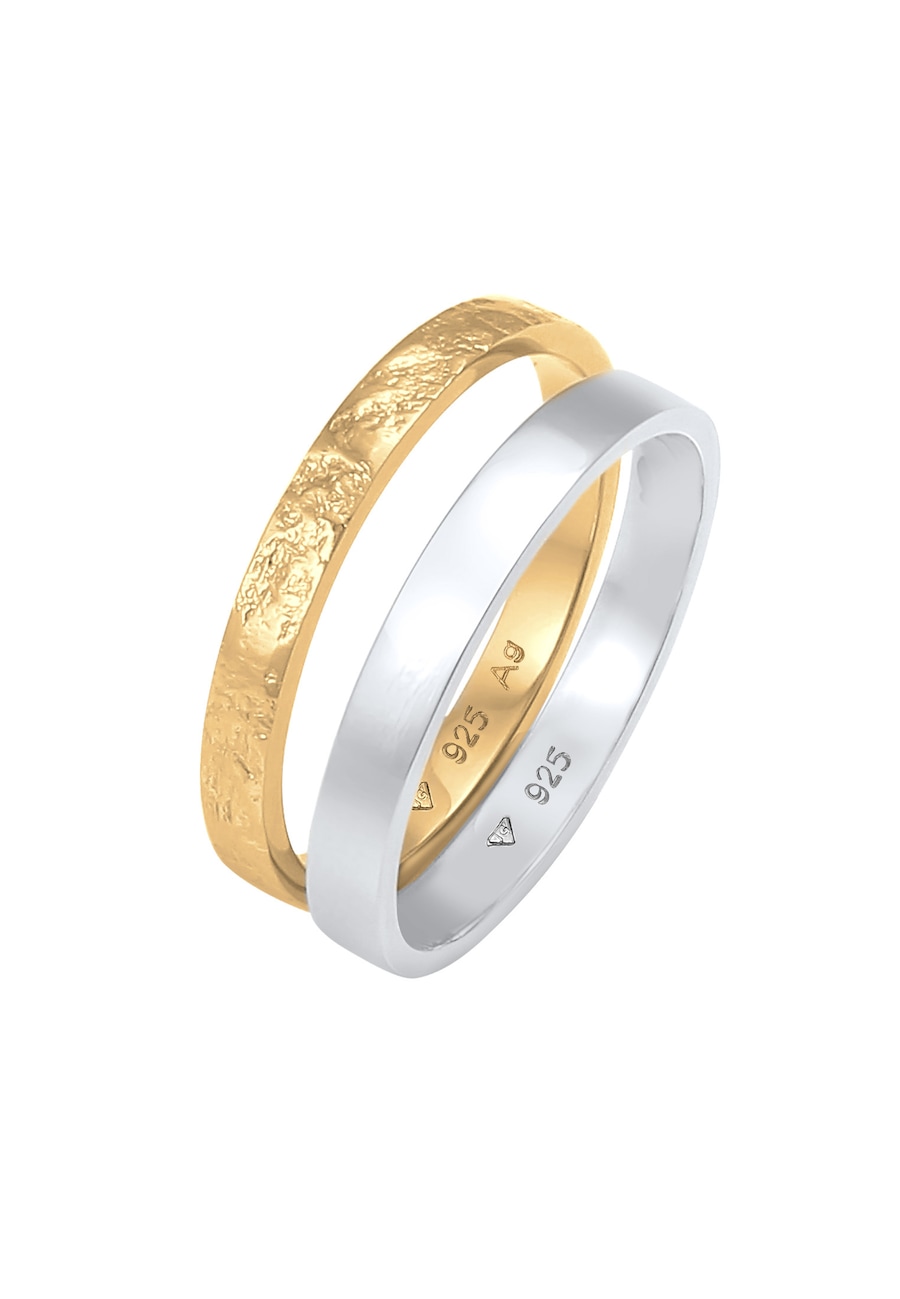 Elli Damski zestaw Basic Look młotkowany w srebrze próby 925 Sterling Silver Pierścionki 1 ct