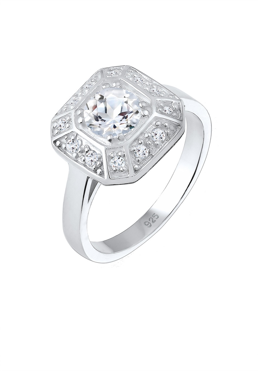 Elli PREMIUM Pierścionek zaręczynowy ze srebra próby 925 z białym topazem (0.19 ct) Pierścionki 1 ct Damski
