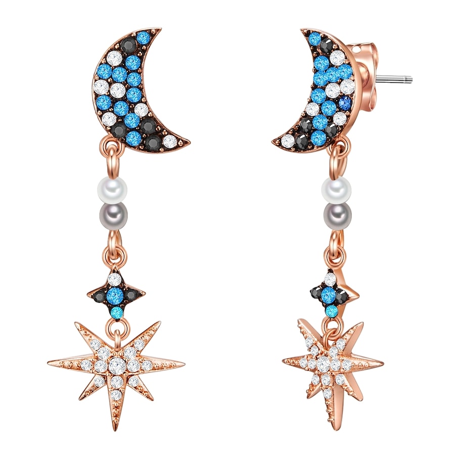 Lulu & Jane Półksiężyc/gwiazda Mosiadz Zdobienie kryształkami Swarovski® Perła (synt.) Kolczyki 1 ct Damski