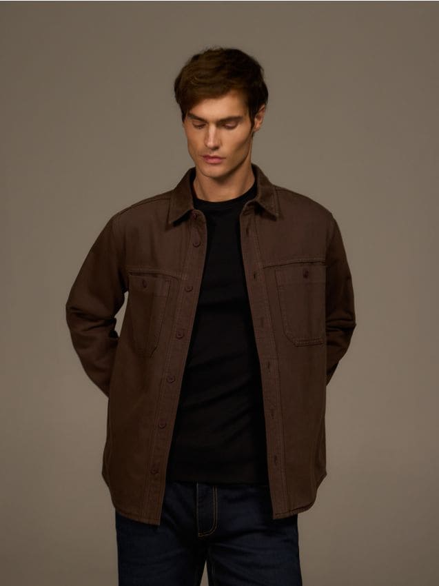 Reserved - Bawełniana koszula regular fit - dark grey jeans