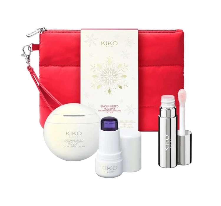 KIKO Milano Snow-Kissed Holiday Mountain Mates Skincare zestaw prezentowy do pielęgnacji krem do rąk 50 ml + maska do ust 4 ml + sztyft do twarzy SPF