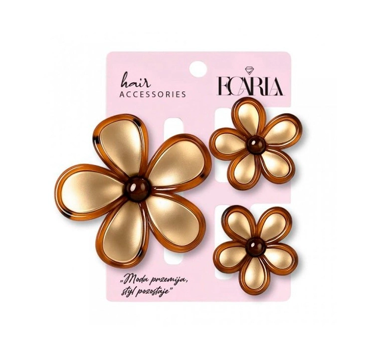 eCarla zestaw trzech spinek do włosów w kształcie kwiatów Złoto - Brązowy SP433