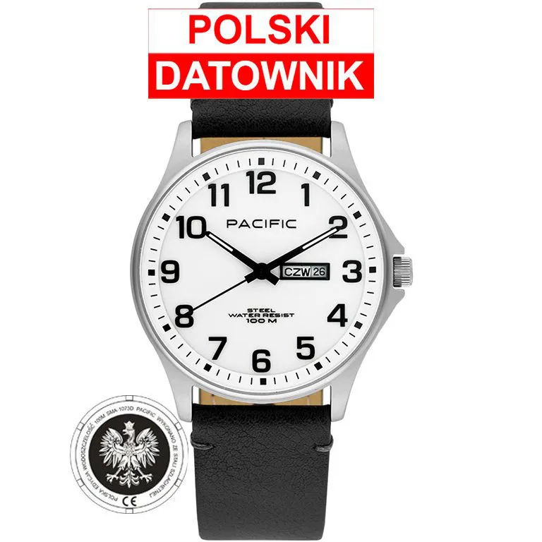 Zegarek Pacific Polska SMA-1073D-07 klasyczny męski zegarek z orłem i polskim datownikiem
