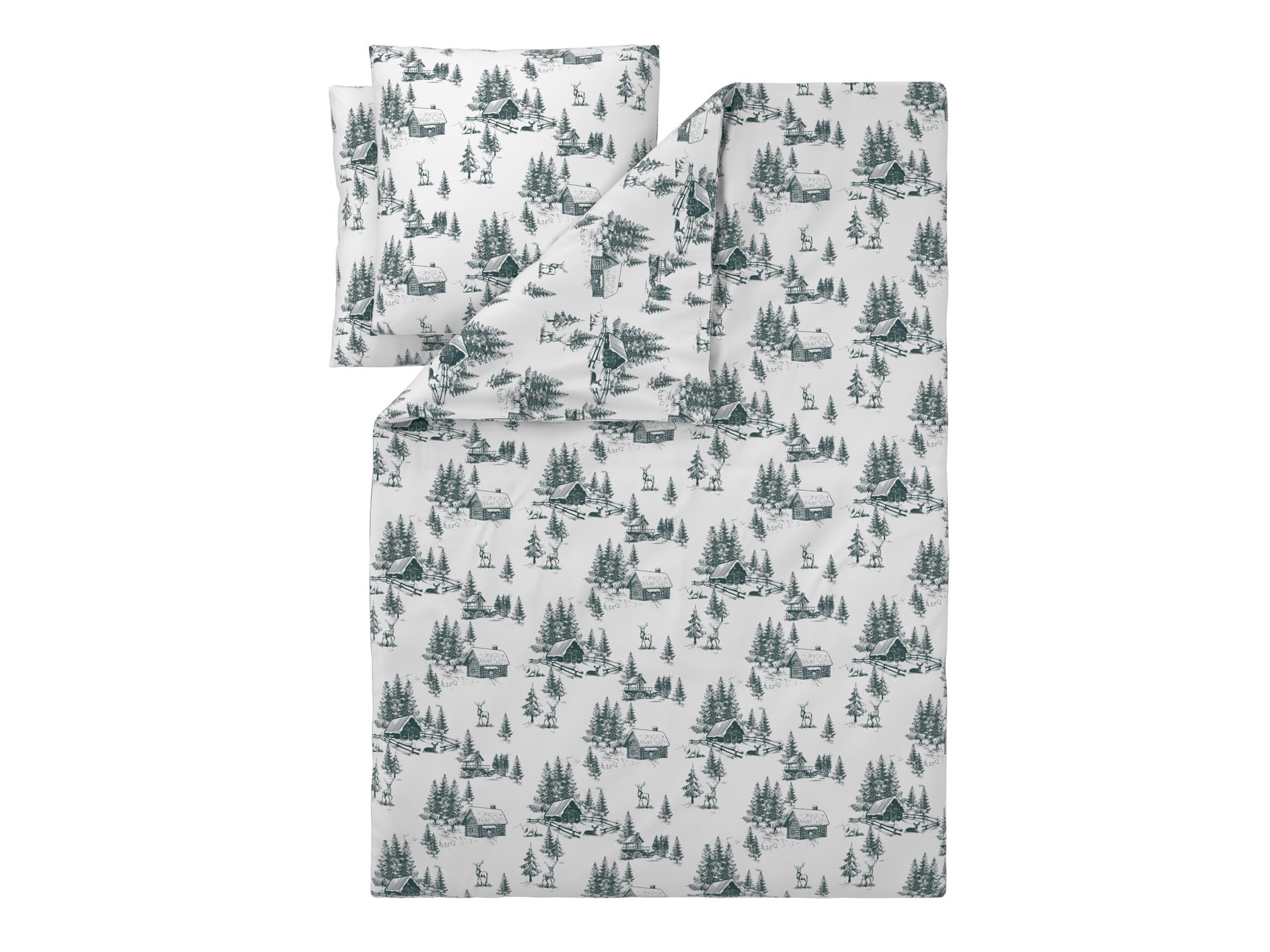 LIVARNO® Pościel flanelowa, 160 x 200 cm (Jodła/biały/zielony)