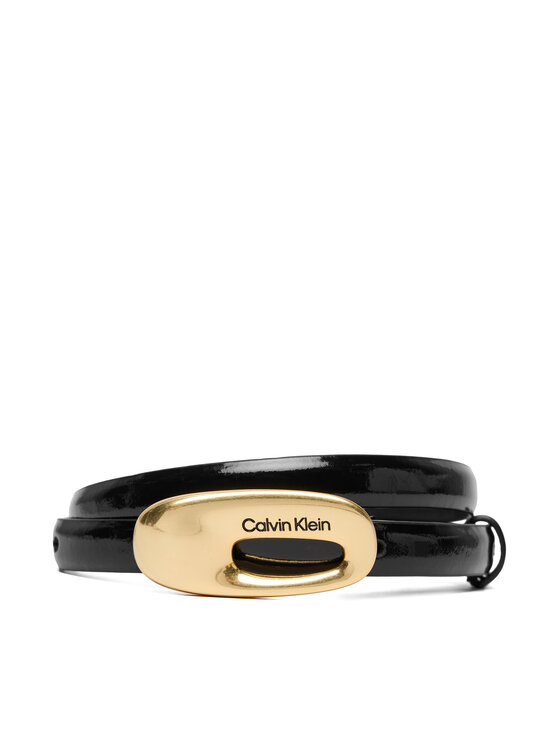 Calvin Klein Pasek Damski Oval Buckle Shiny Strap 15Mm LV04F7064G Czarny