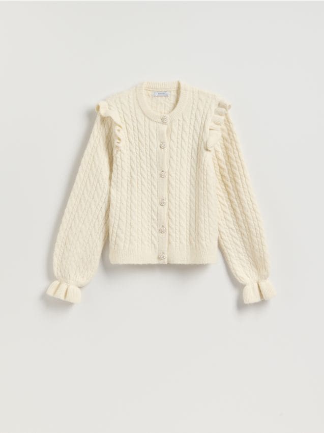 Reserved - Kardigan z dekoracyjnymi guzikami - kremowy