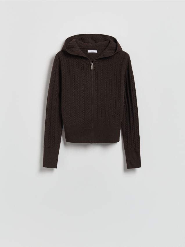 Reserved - Kardigan z kapturem - brązowy
