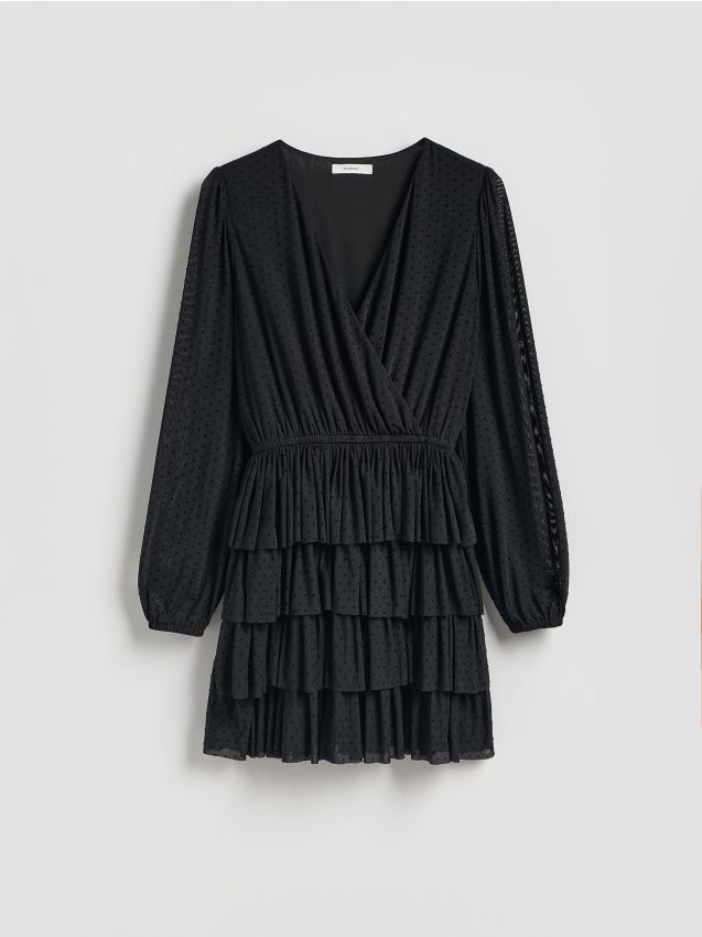 Reserved - Sukienka mini w groszki - czarny