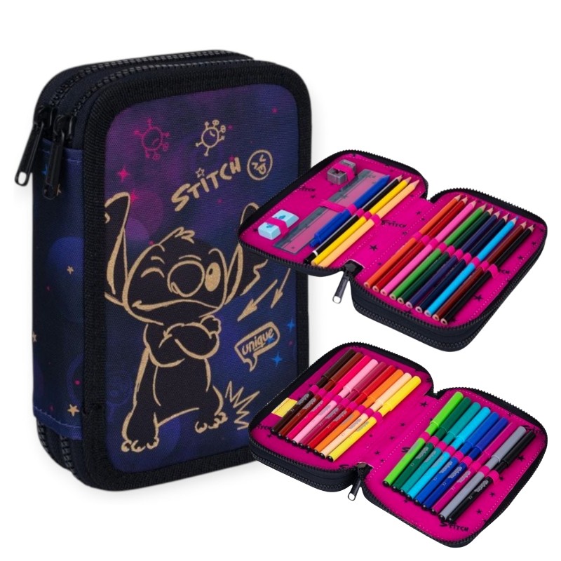 Disney Gold Stitch Jumper 2 Piórnik Podwójny Z Wyposażeniem