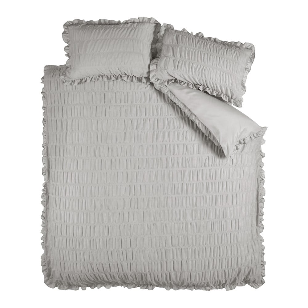 Szara pościel jednoosobowa z kory 135x200 cm Seersucker Frill – Catherine Lansfield