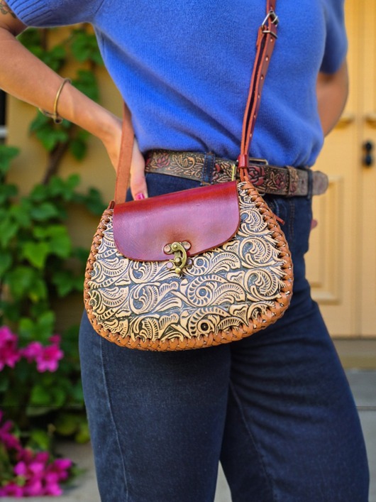 Torebka skórzana Rala kwiaty ręcznie robiona