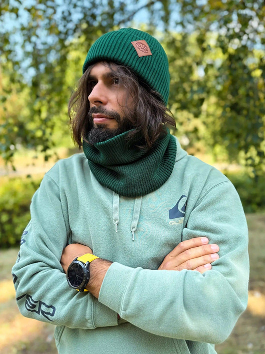 Męska bawełniana czapka beanie logo ekoskórka Zielony