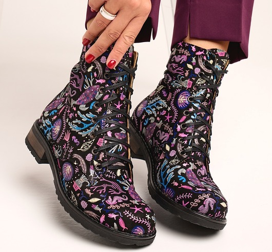 Botki wysokie skórzane - rafa koralowa (6546)