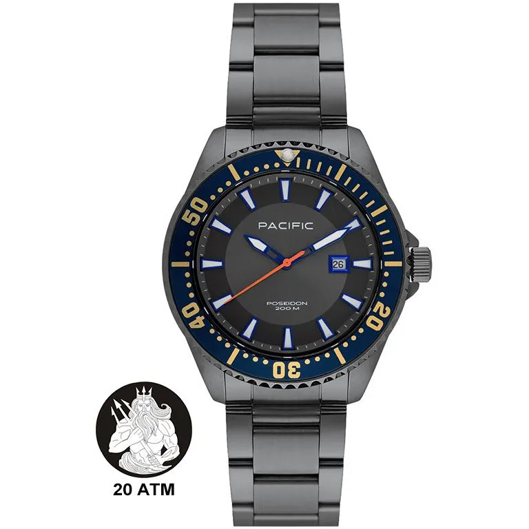 Pacific Poseidon SMPB-2001-08 szary męski zegarek na bransolecie wodoodporny 200M