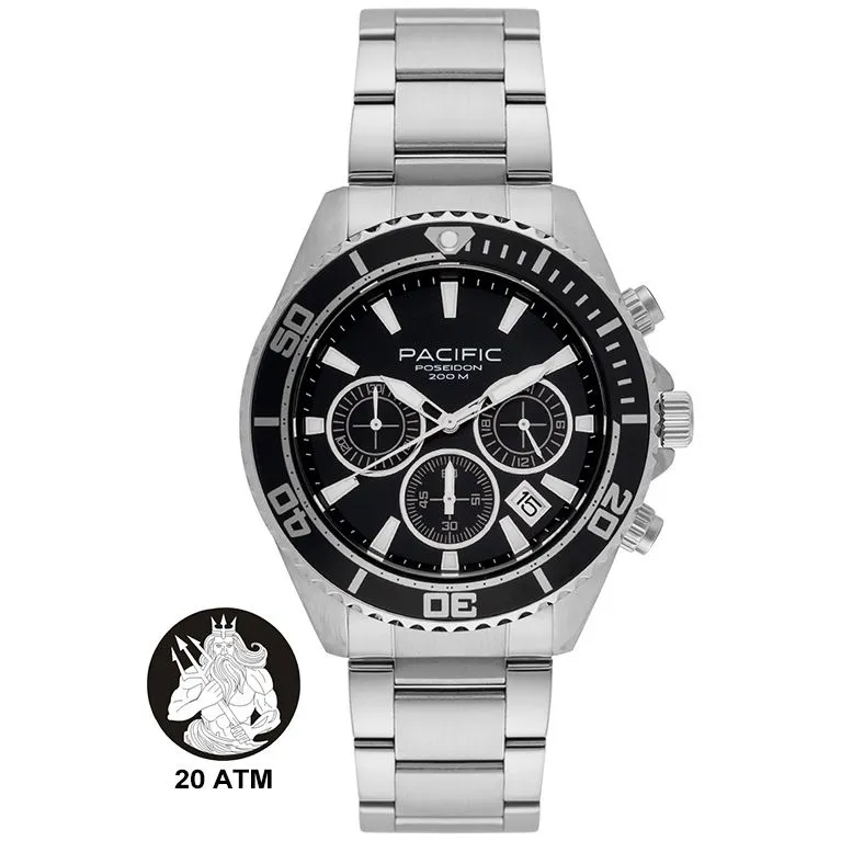 Pacific Poseidon SMPB-2004-01 czarny męski zegarek na bransolecie chronograf 200M