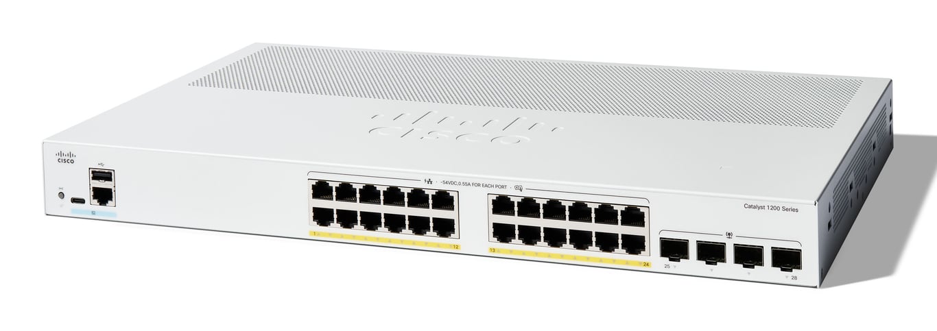 Cisco Catalyst C1200-24P-4G-RF łącza sieciowe Zarządzany L2 Gigabit Ethernet (10/100/1000) Obsługa PoE 1U Biały