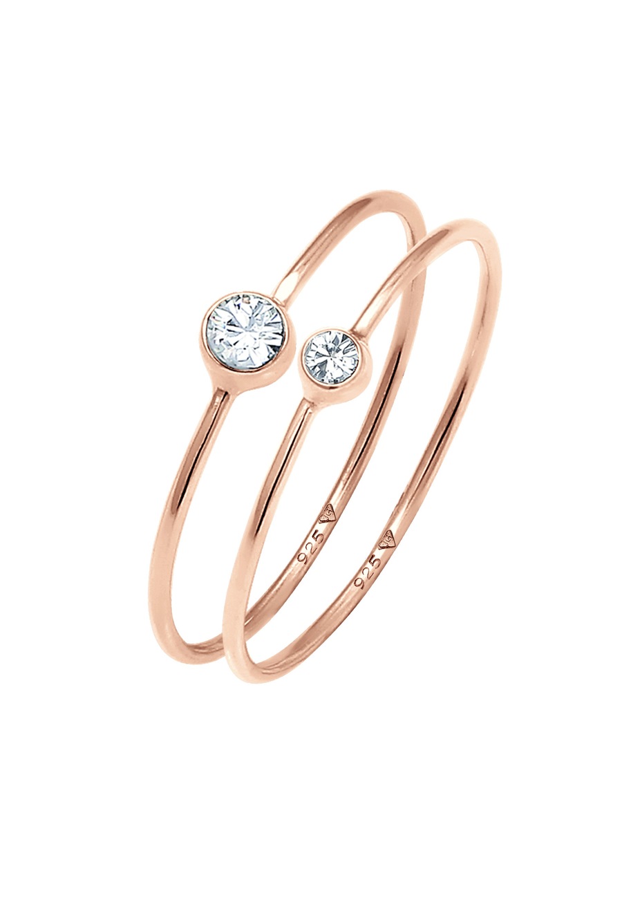 Elli Komplet damski Elegancki zestaw podstawowy z kryształami wykonany ze srebra próby 925 Sterling Silver Pierścionki 1 ct Damski