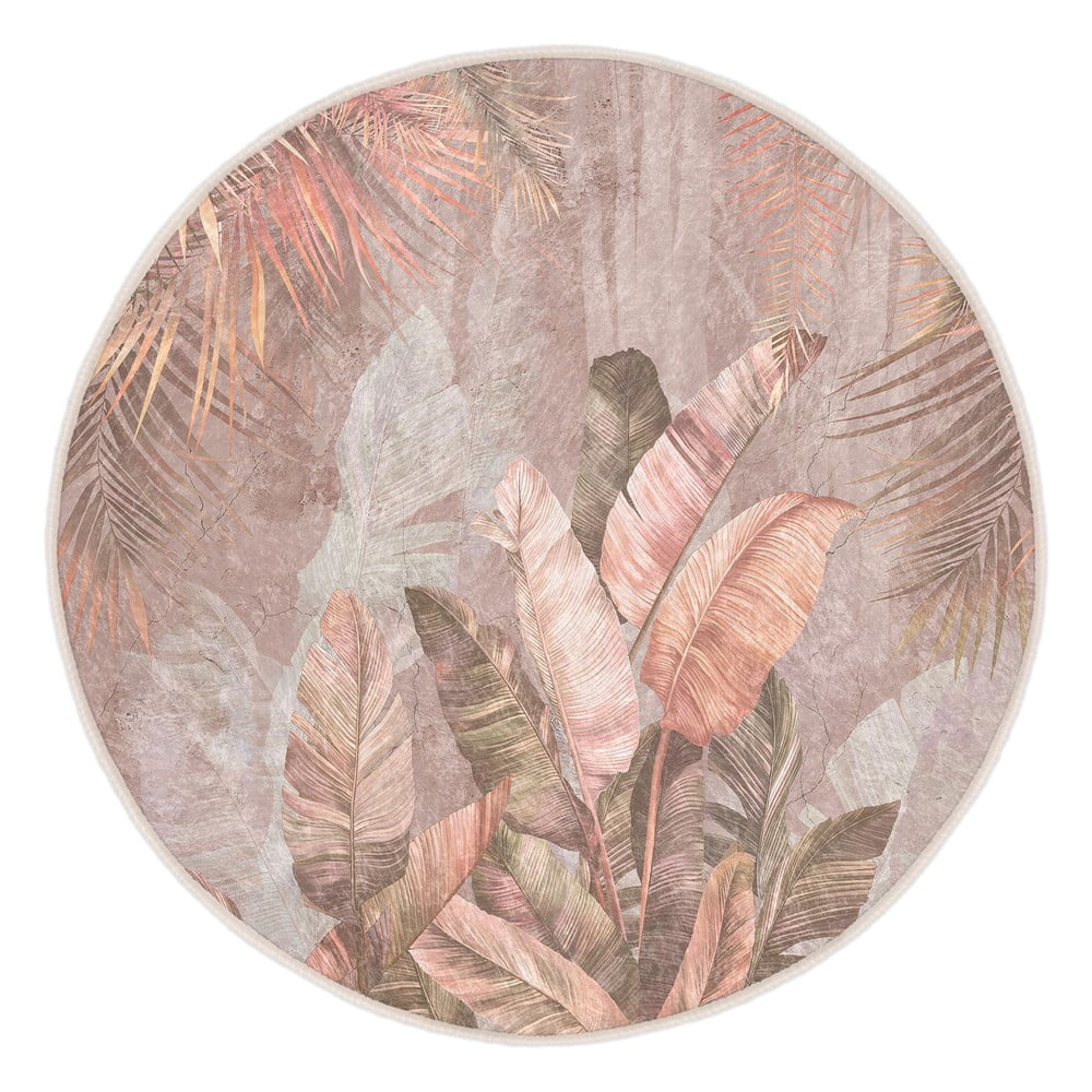 Jasnoróżowy okrągły dywan odpowiedni do prania ø 150 cm Dusty Leaves – Mila Home