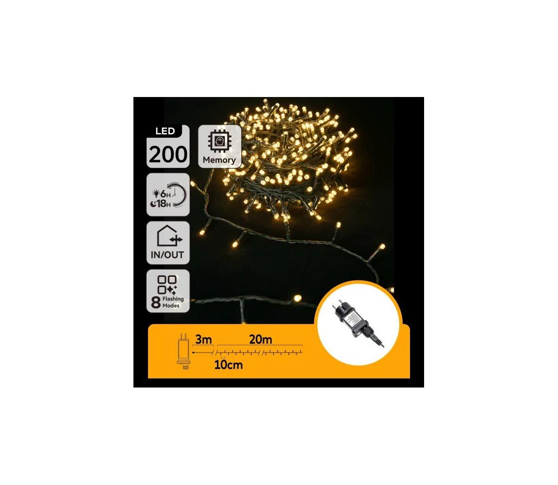 Aigostar - zewnętrzne lampki świąteczne LED 200xLED/6W/230V 20m IP44 ciepła biała