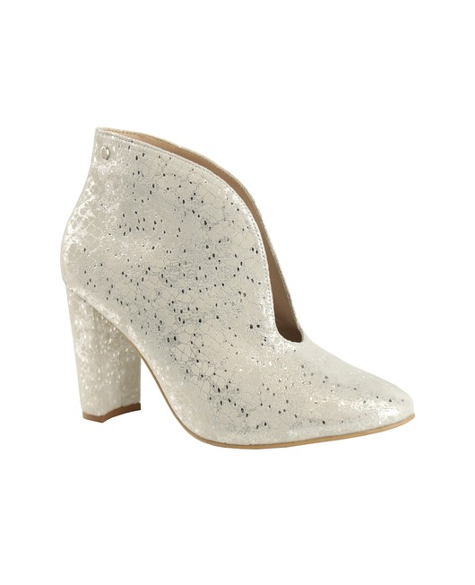 Botki skórzane srebrne z wzorem koronkowym (4865)