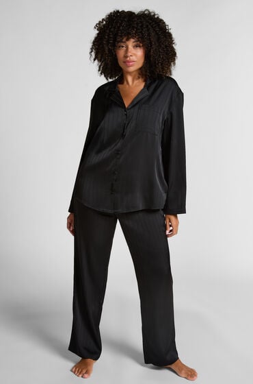 Hunkemöller Spodnie satynowe w prążki Czarny