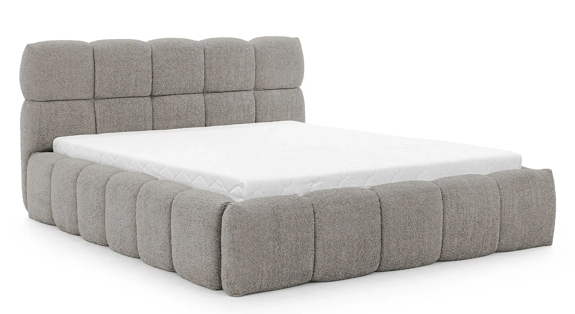 Szare nowoczesne łóżko boucle 5 rozmiarów - Mellario