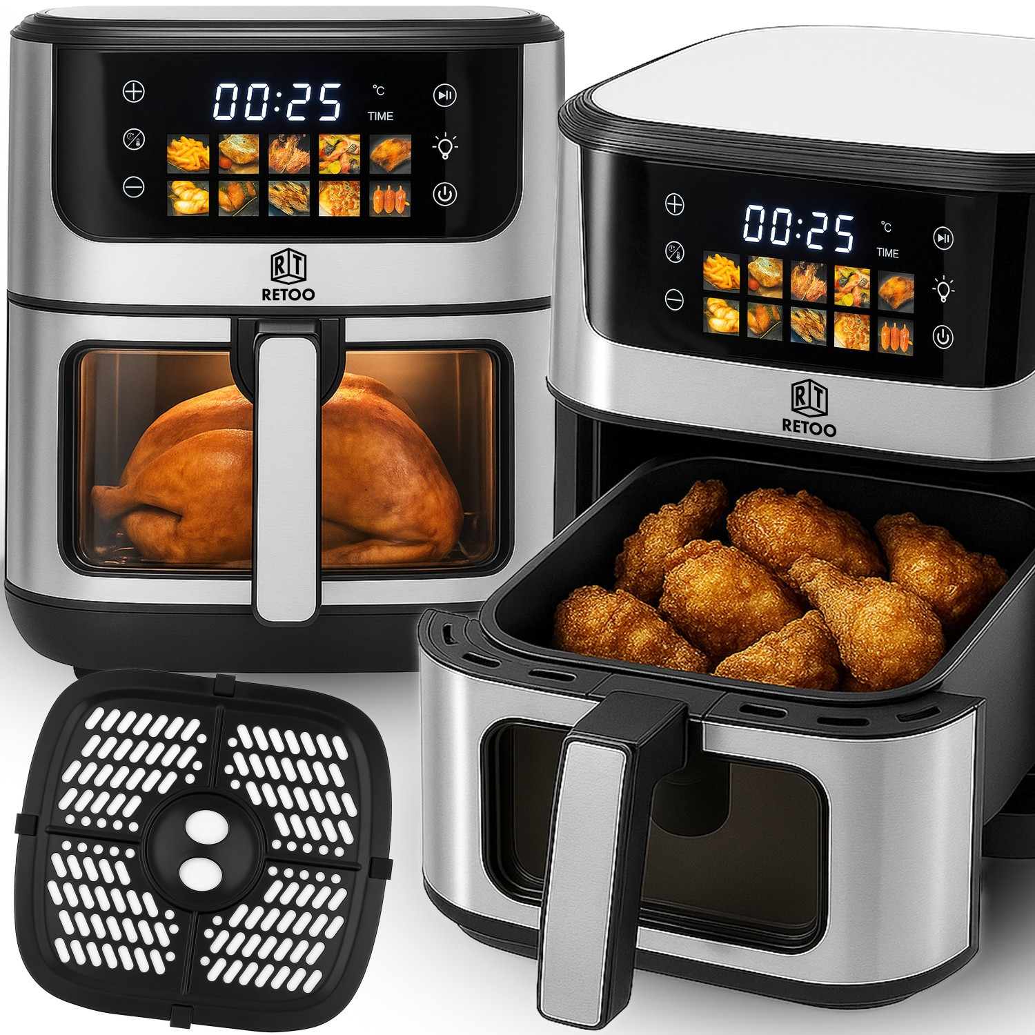 TEMU Air Fryer Frytkownica Beztłuszczowa duża RETOO, 6,5L, , 1800W, 10 Programów, Zakres Temperatur 80-, Piekarnik Do Smażenia, Dotykowy Wyświetlacz,