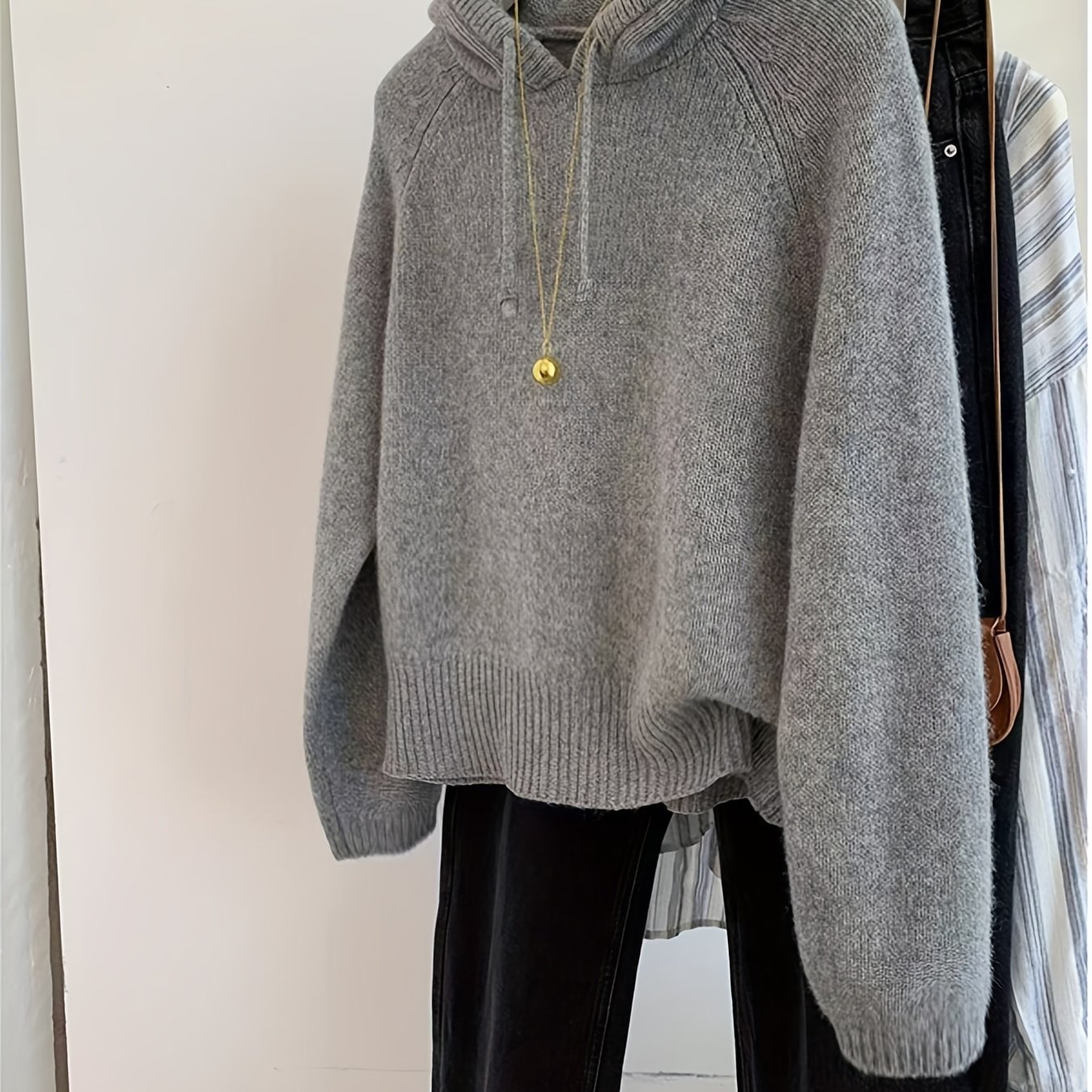 TEMU Damski, wygodny sweter z kapturem - Miękki sweter wkładany przez głowę ze sznurkiem w kapturze, sweter z długim rękawem na co dzień i na