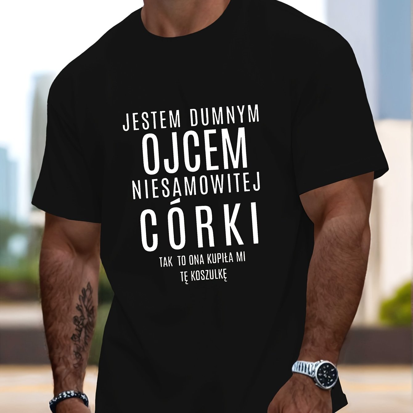 TEMU Zabawny polski prezent na Dzień Ojca dla Taty - Męska koszulka z humorystycznym polskim nadrukiem i napisem 