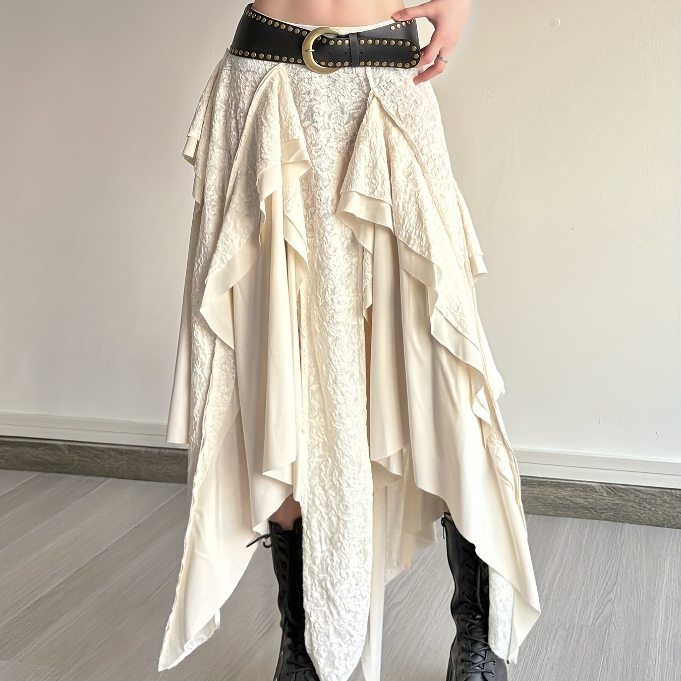 TEMU Spódnica SassyGals w Stylu Retro z Francuskim Asymetrycznym Dołem i Koronką – Warstwowy Design, Niski Stan, Rozszerzana Spódnia dla Kobiet,