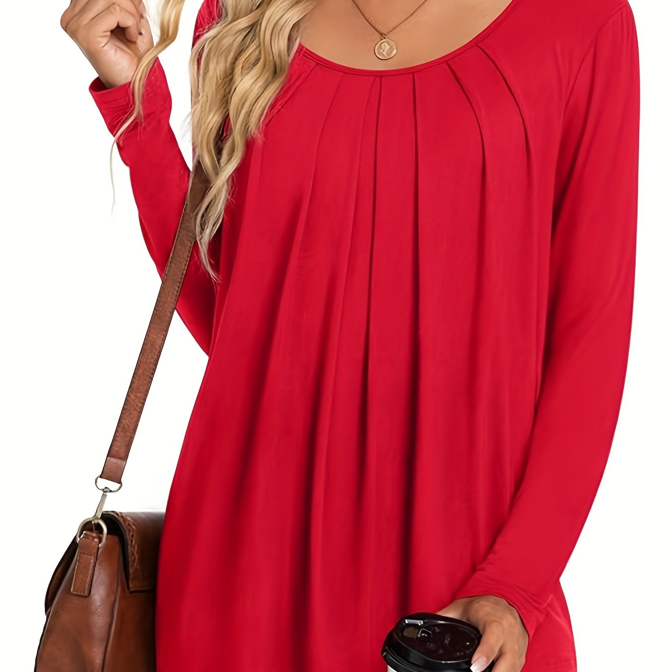 TEMU Bluzka Damska Elegancka z Długim Rękawem - Nieprześwitująca, Odporna na Zagniecenia Koszula w Luźnym Kroju do Codziennych i Formalnych Strojów,