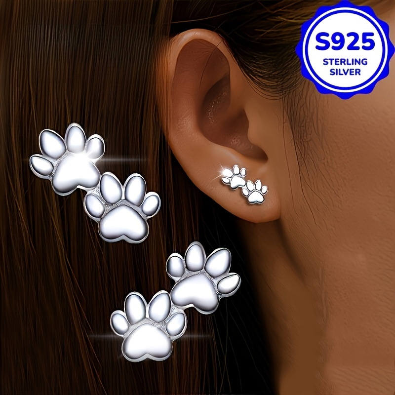 TEMU Para 2, Damskie Modne Kolczyki, Retro Boho Styl, Hipoalergiczny S925 Srebro, Mini Zwierzęcy Kotu i Psa, Nadające Się do Codziennego Noszenia i