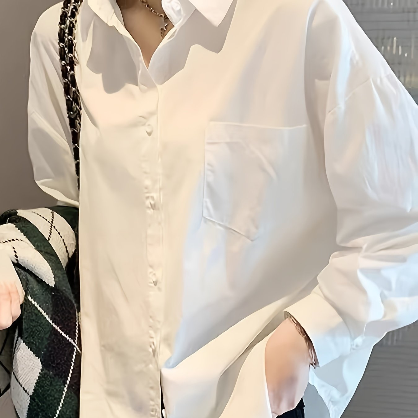 TEMU 2025 damska bluzka na górnik z długim rękawem, jednokolorowa, wszechstronna, modna, z kieszenią, dla dorosłych, wiosną/latem/jesienią