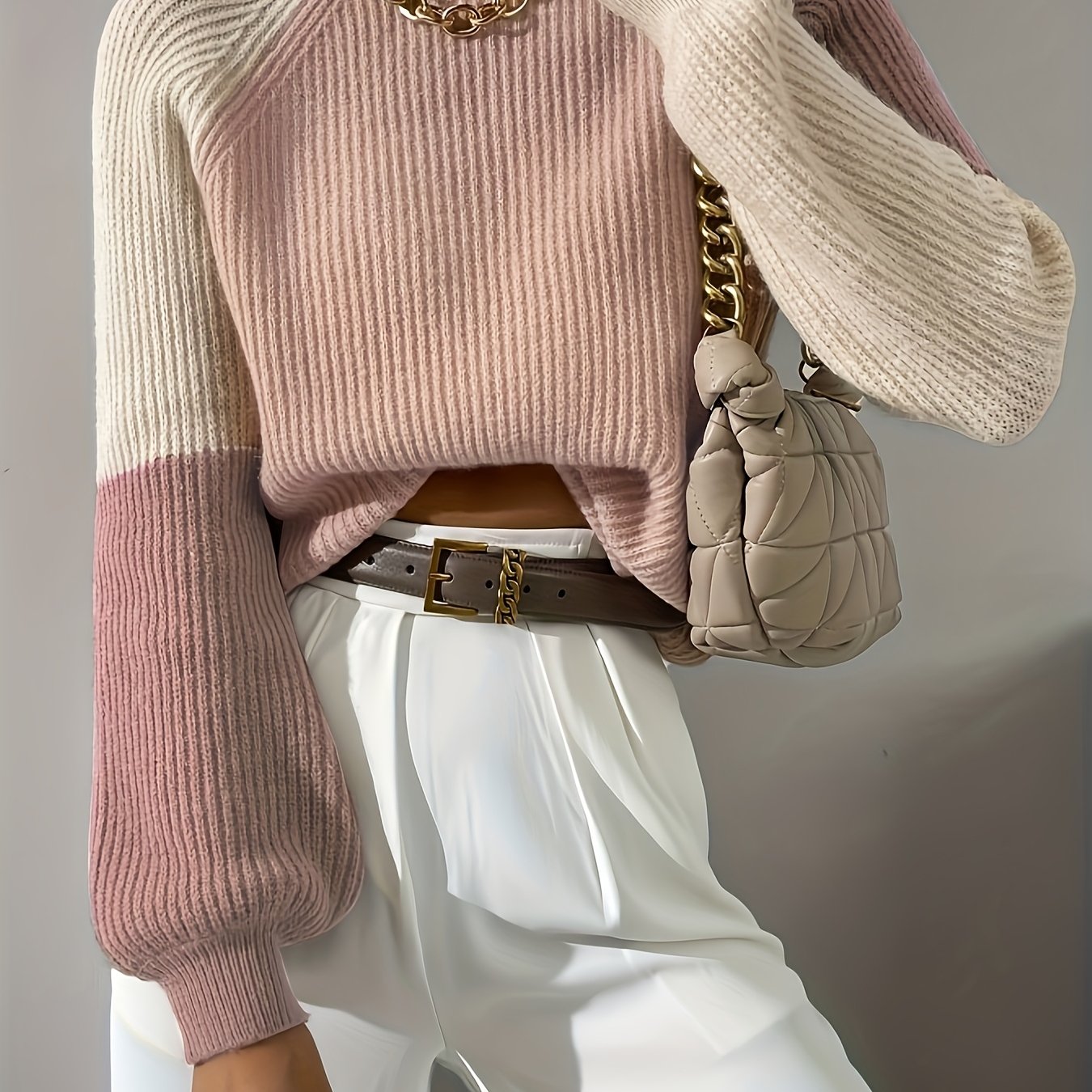 TEMU Sweter z Bliskowschodnim Wzorem dla Kobiet – Miękki, Półprześwitujący Sweter z Okrągłym Dekoltem na Jesień/Zimę, Elegancki i Casualowy, Z