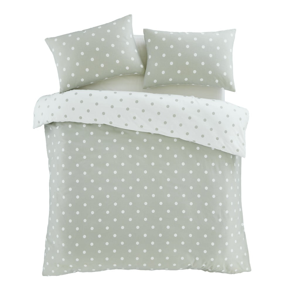 Biało-zielona flanelowa pościel dwuosobowa 200x200 cm Polka Dot – Catherine Lansfield