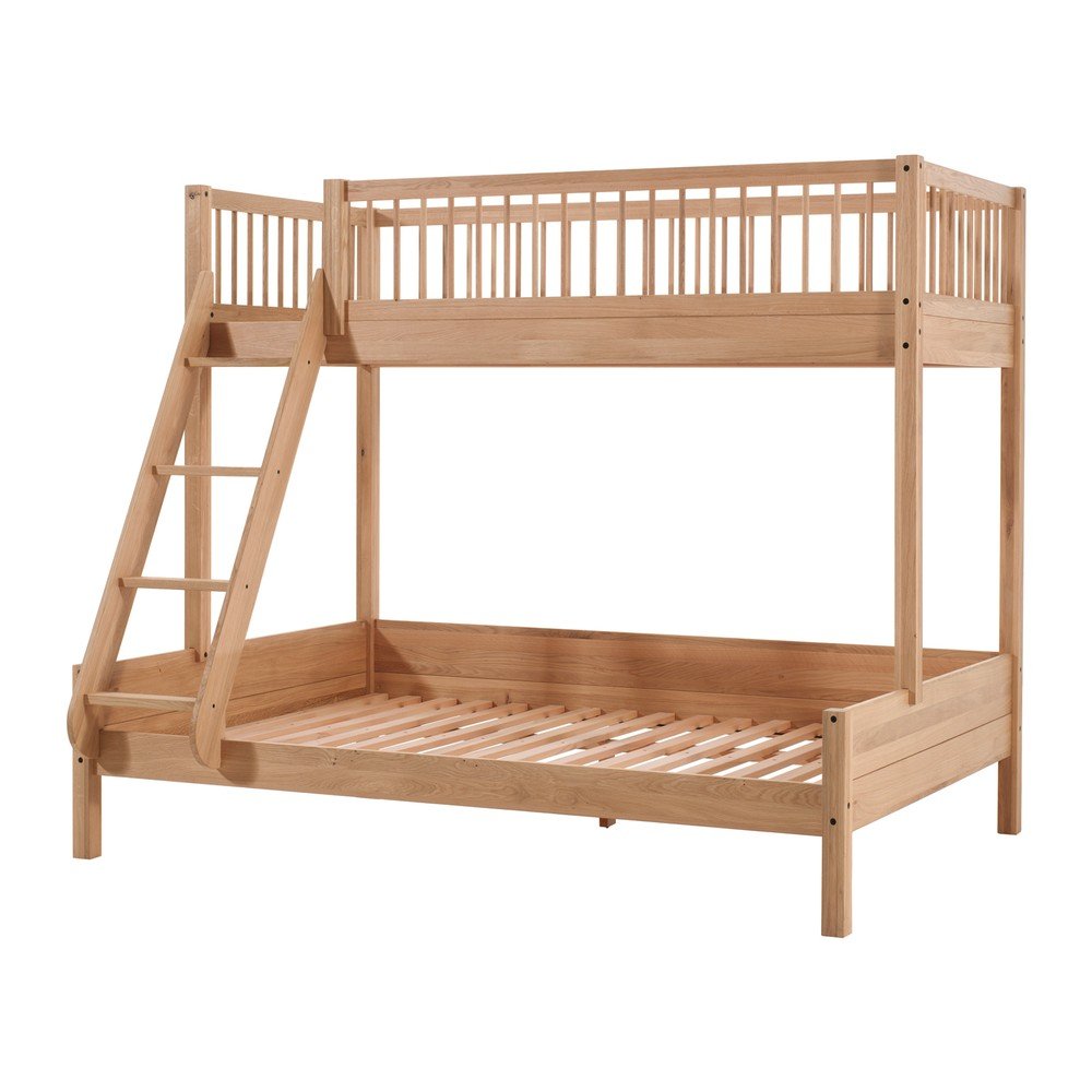 Piętrowe łóżko dziecięce z litego drewna dębowego ze stelażem 140x200/90x200 cm w naturalnym kolorze Forrest – Vipack