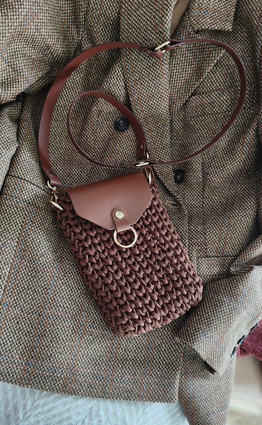 Mini Bag Craftbags - czekoladowa z koniakową klapką