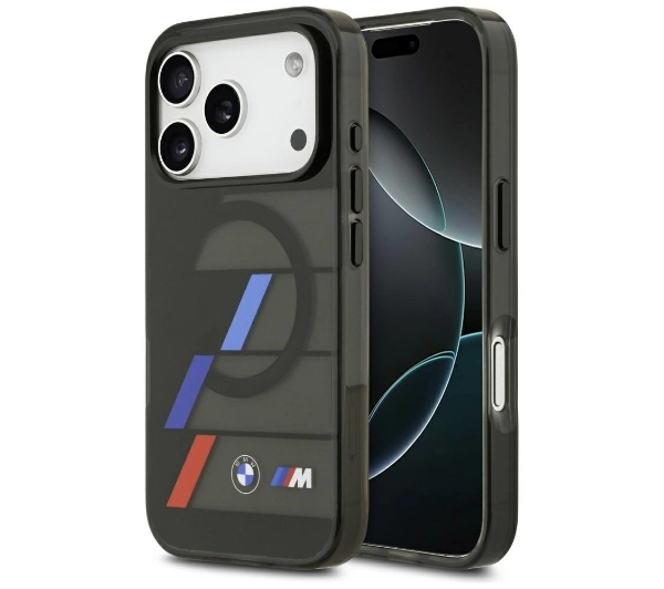 BMW M IML Metal Buttons Tricolor Lines MagSafe do iPhone 17 Pro Czarny