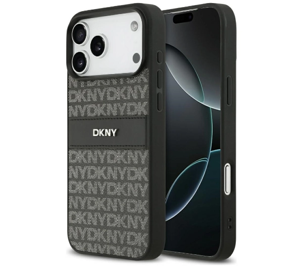 DKNY Repeat Texture Pattern with Tonal Stripe do iPhone 17 Pro Max Czarny