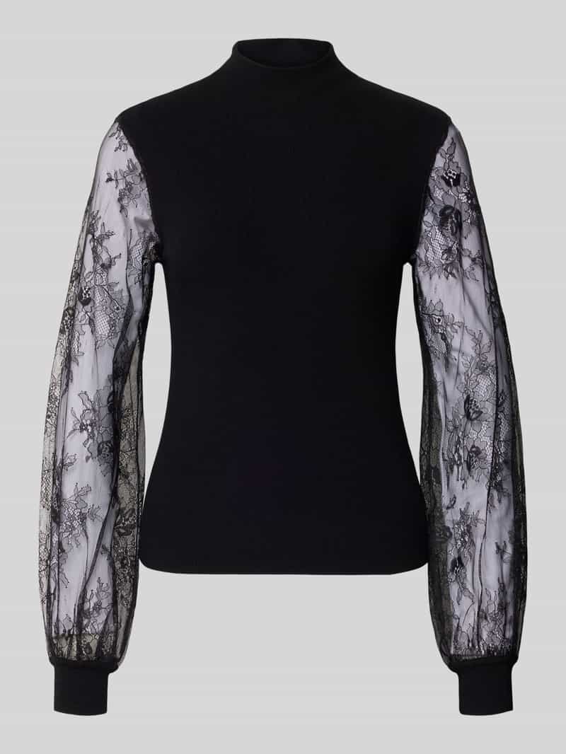 Sweter z mieszanki wiskozy z rękawami z koronki