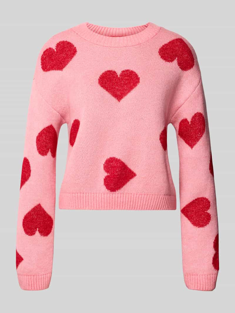 Sweter z dzianiny o kroju comfort fit ze wstawkami w kształcie serca model ‘HAPPIE’
