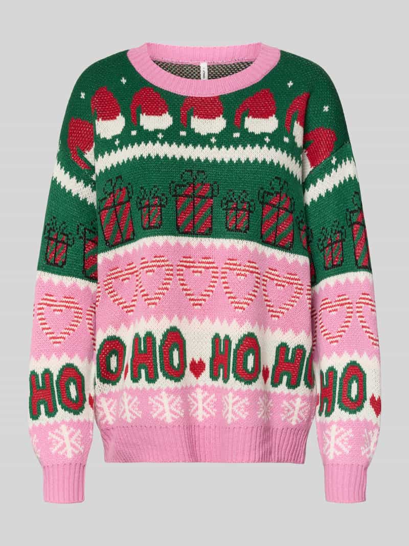 Sweter świąteczny o kroju regular fit z błyszczącymi detalami model ‘XMAS HOHO’