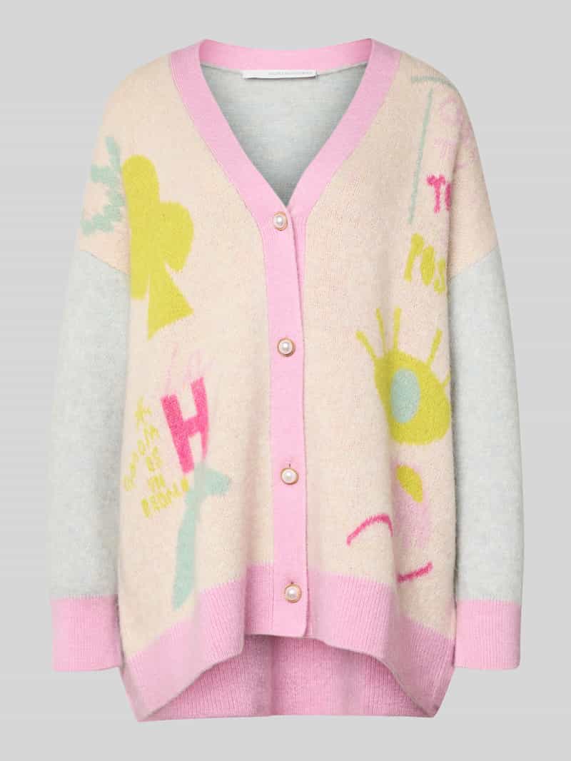 Kardigan z mieszanki wełny z dekoltem w serek i listwą guzikową