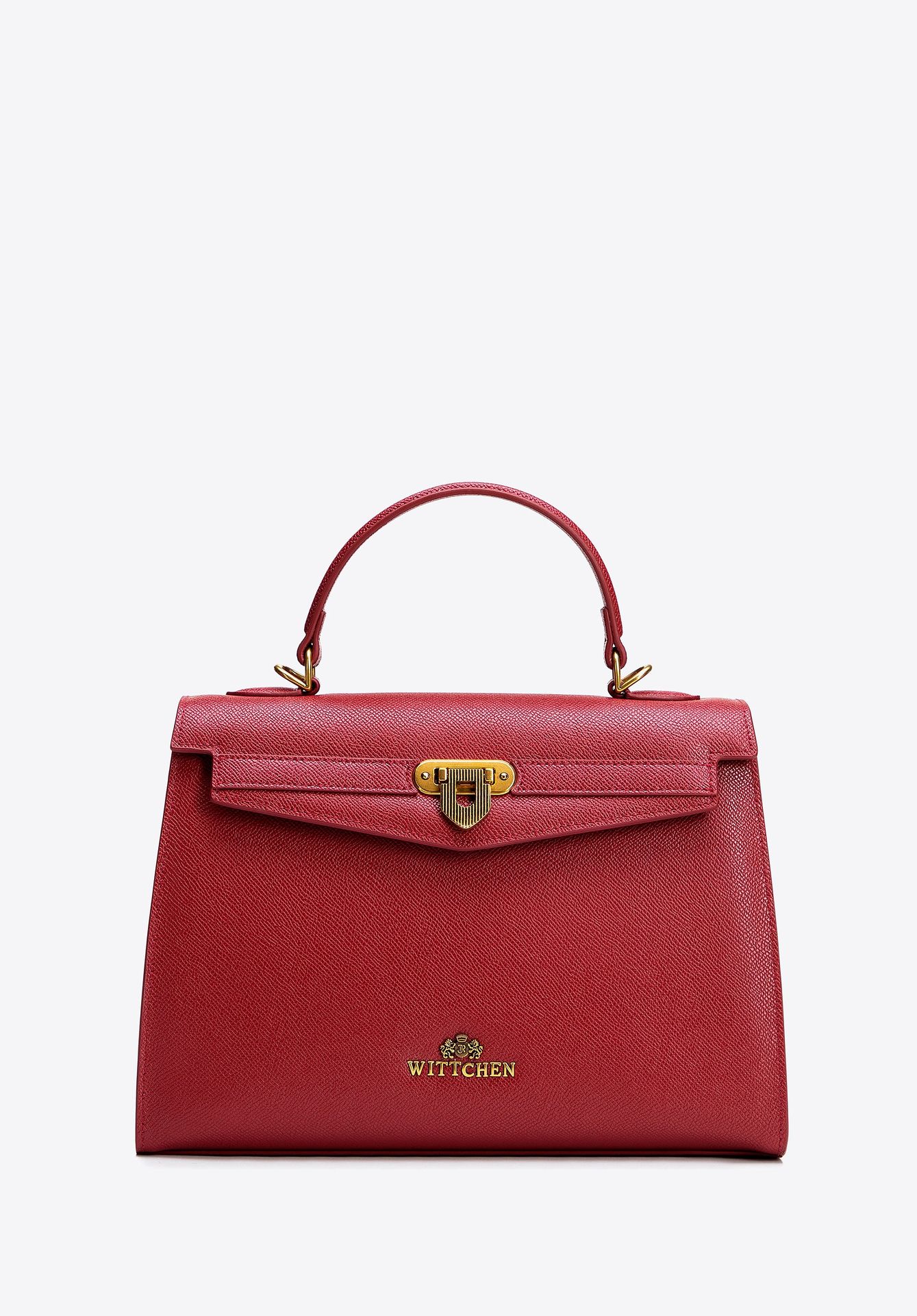 Kuferek ze skóry naturalnej z dekoracyjnym zapięciem czerwony