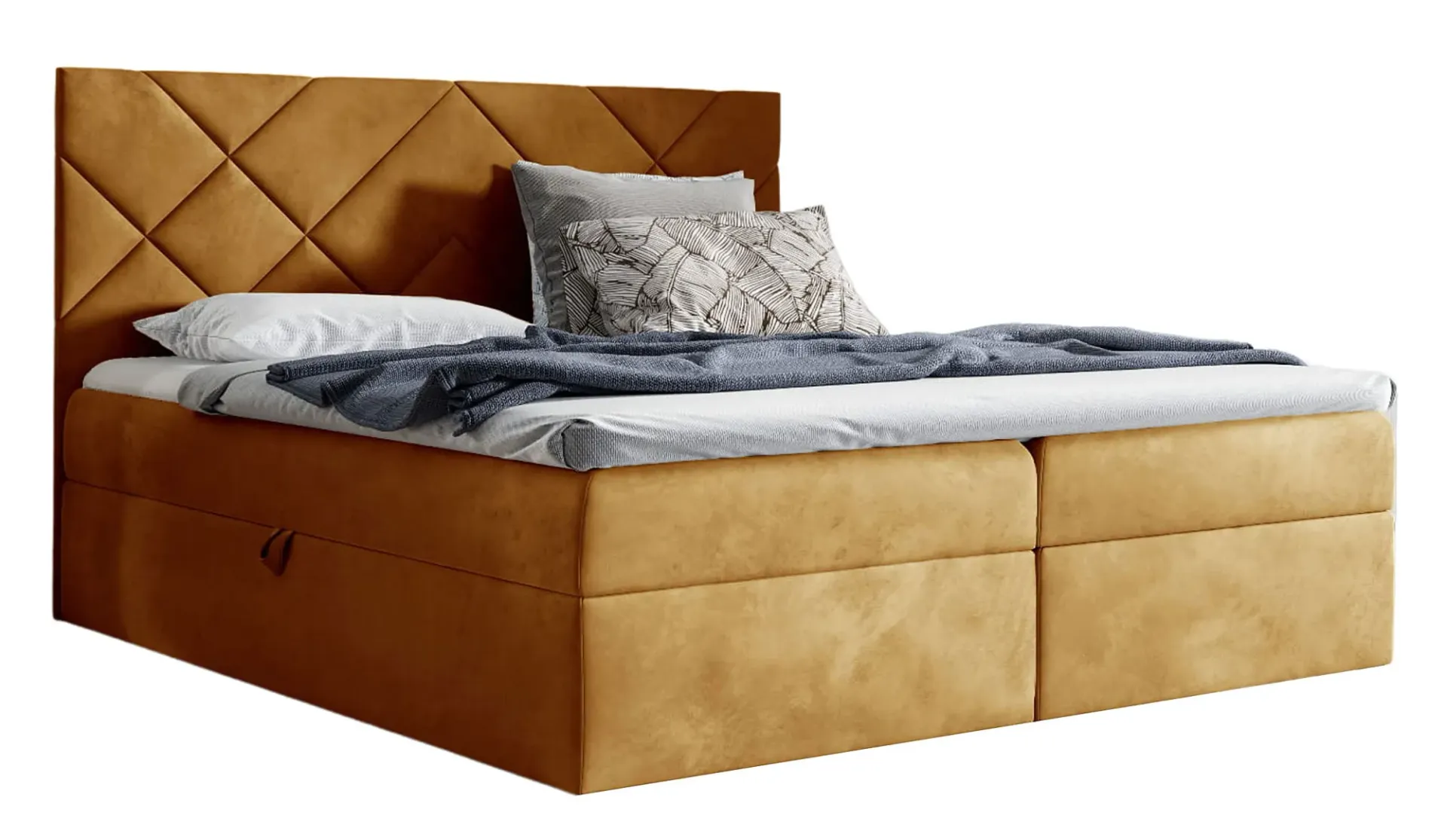 Żółte łóżko pikowane z pojemnikiem 5 rozmiarów G3-D00