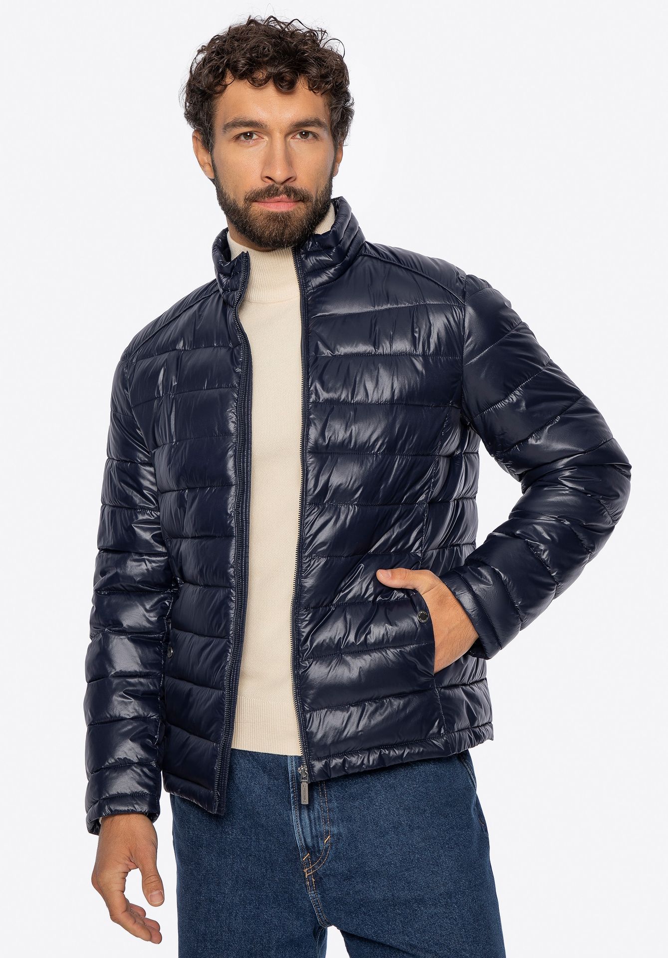 Męska kurtka przejściowa pikowana granatowa